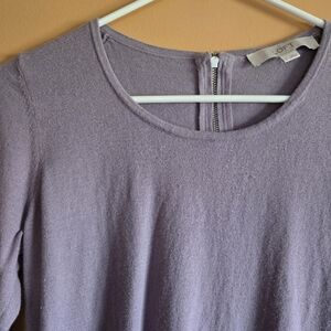 Loft Purple 3/4 Sleeve Sweater With Zipper Back And Elastic Hem & Cuffs, S